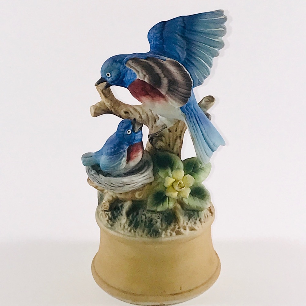 Vintage Porcelain Blue Bird - Music Box